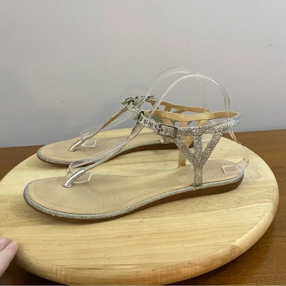 Kate Spade Andrea Women's Silver Bow Thong Sandals N6481 Size 9.5 Medium‎